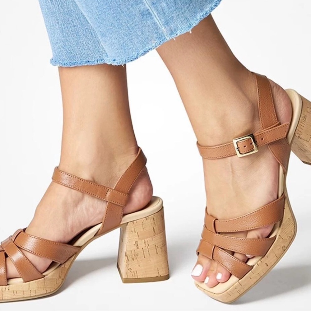 Paul green Tina super soft platform sandals brown leather cork heel size 8